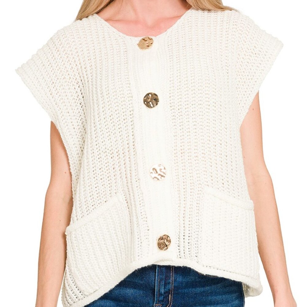 Zenana IVORY Button Down Sweater Vest